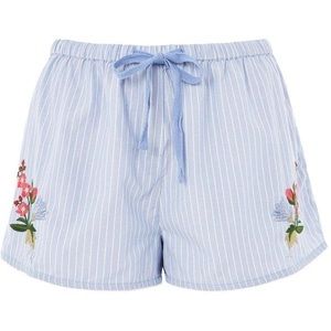 Topshop Striped Lounge Shorts With Embroidered Flowers